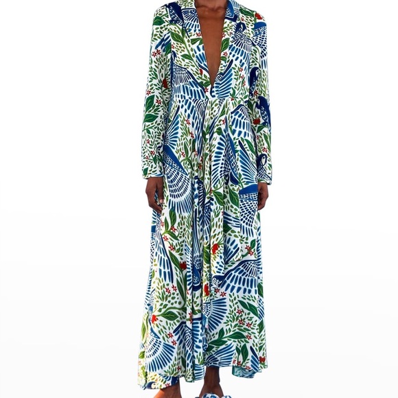 FARM Rio Dresses & Skirts - FARM Rio Blue Green White Floral Maxi Dress with Red Accents